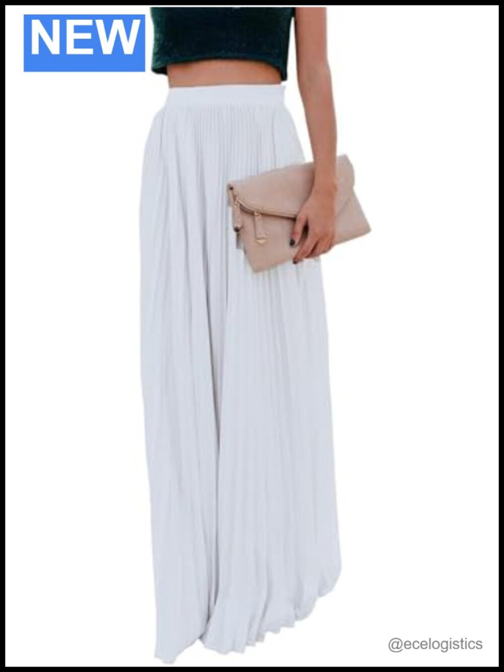 High Waist Pleated Flowy Swing A-Line Maxi Skirt Polyester